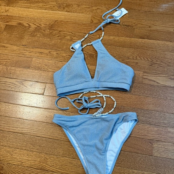 Modihito Blue Bikini With Pearl Belly Chain NWT Sz Medium Vacation Spring Break - Picture 1 of 9